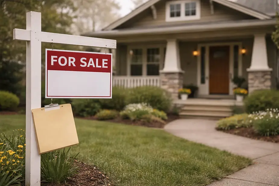For sale sign in front of a residential home before a pre-listing home inspection.
