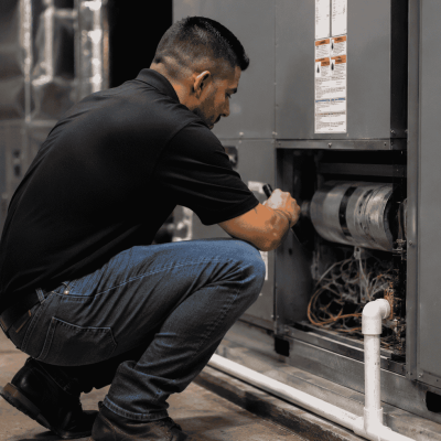 "Certified home inspector examining an HVAC unit during a home inspection in Northern California